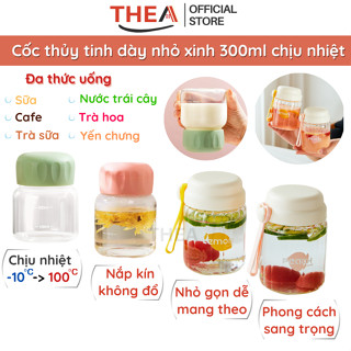 Bình đựng nước, cốc uống nước thủy tinh cao cấp mini có nắp chịu nhiệt đựng sữa, cafe, trà hoa, nước trái cây - THEA