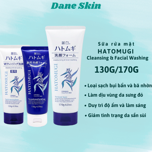 Sữa rửa mặt tẩy trang 2 trong 1 Hatomugi 130g/170g dưỡng ẩm trắng da chiết xuất hạt ý dĩ Nhật