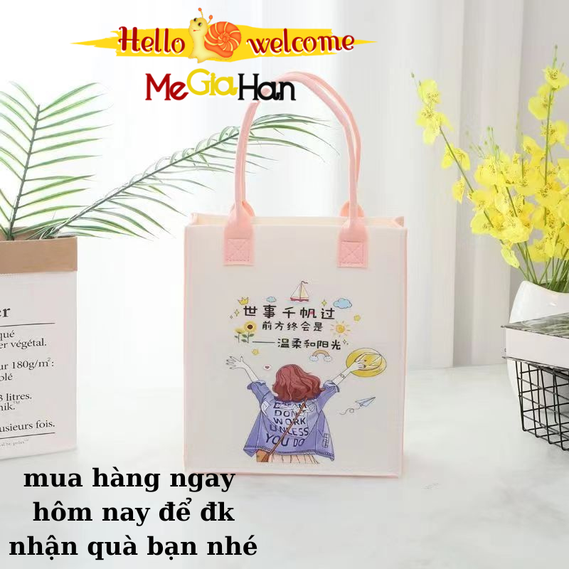 One Túi Xách Tay Đựng Hộp Cơm Trưa In Họa Tiết Hoạt Hình Dễ Thương Cho Học Sinh