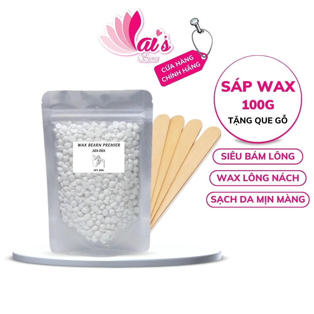 Sáp Wax Lông Dừa Cao Cấp 100g Tặng Que Gỗ, Hạt Wax Lông Dòng Premium Siêu Bám Lông Wax Nách, Tay, Chân, Bikini - LAIHCM