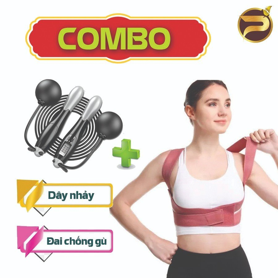 Combo Dây Nhảy Và Áo Chống Gù, Dây Nhảy Không Dây Và Đai Bảo Vệ Vòng 1, Dây Nhảy Đếm Số, Calo, Km Tặng Dây 2.9m