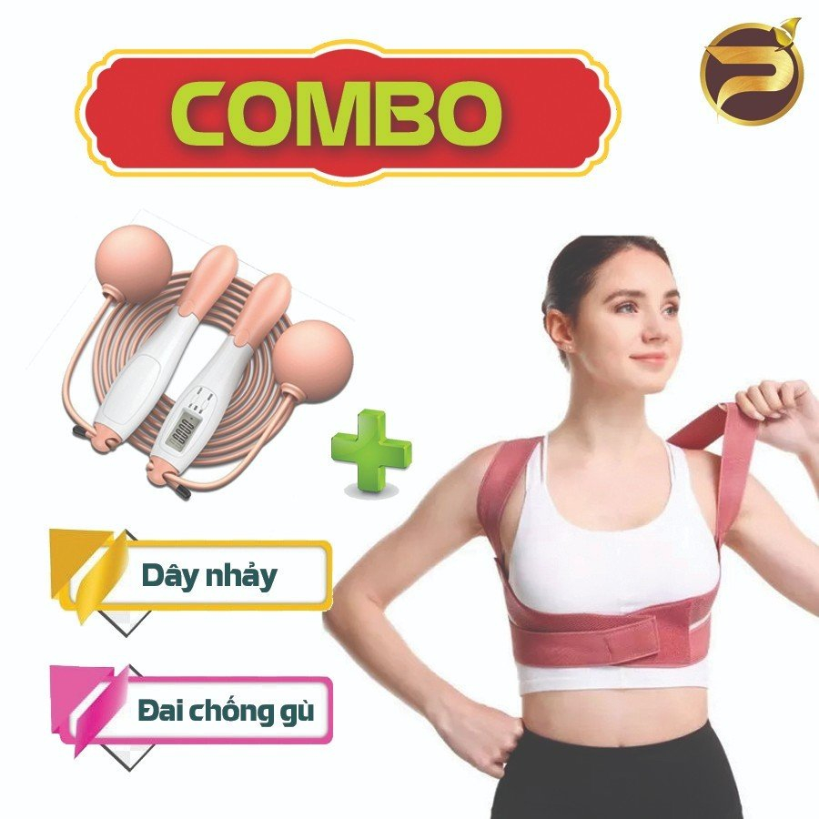 Combo Dây Nhảy Và Áo Chống Gù, Dây Nhảy Không Dây Và Đai Bảo Vệ Vòng 1, Dây Nhảy Đếm Số, Calo, Km Tặng Dây 2.9m