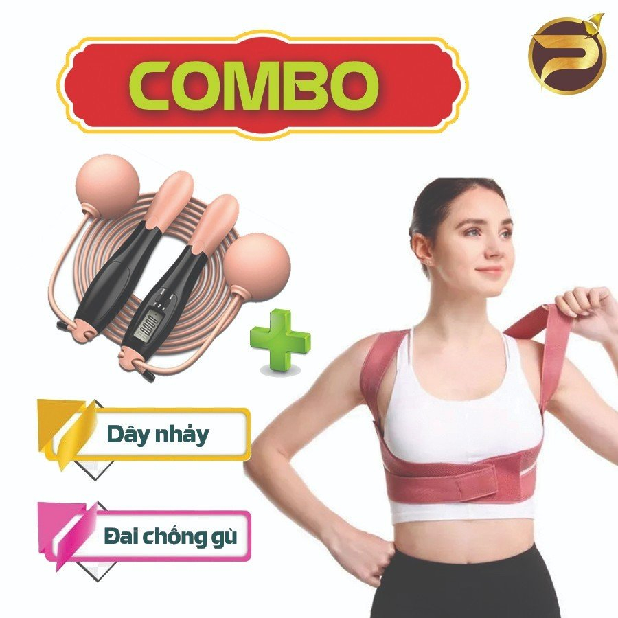 Combo Dây Nhảy Và Áo Chống Gù, Dây Nhảy Không Dây Và Đai Bảo Vệ Vòng 1, Dây Nhảy Đếm Số, Calo, Km Tặng Dây 2.9m