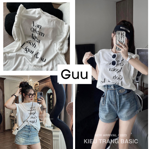 Áo thun form rộng in hoạ tiết chữ thiết kế van tay hến nhồi bông siêu xinh phong cách năng động Hàn Quốc GUU