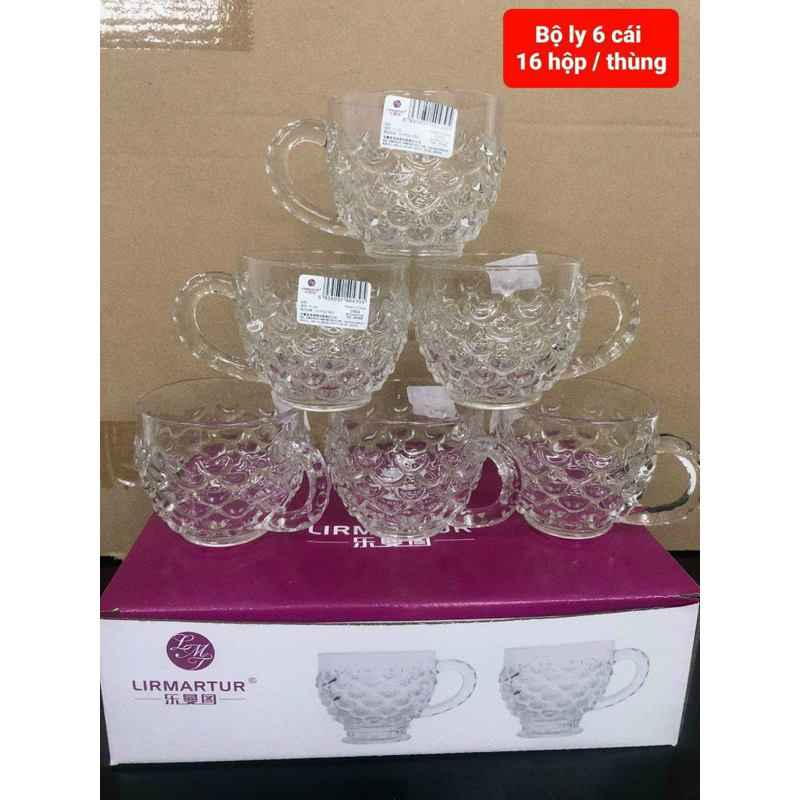 Bộ 6 cốc thủy tinh CAO CẤP, DÀY CỰC ĐẸP, SANG CHẢNH có quai