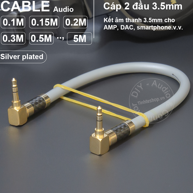 Dây AUX đồng OFC 5N mạ bạc cho AMP DAC 0.1 đến 5 mét - DIY 3.5mm stereo cable 90 degree square jack