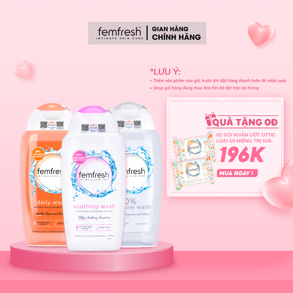 Combo 3 Chai Dung Dịch Vệ Sinh Phụ Nữ Femfresh 250ml Dùng Hàng Ngày