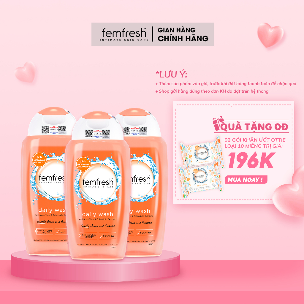 Combo Tiện Lợi 3 Chai Dung Dịch Vệ Sinh Phụ Nữ Femfresh Daily Intimate Wash 250ml Anh Quốc