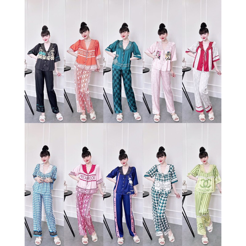 Đồ mặc nhà lụa mịn,mềm,áo tay lỡ-quần dài có hoạ tiết cực sang xịn mịn thoáng mát,size40-60kg