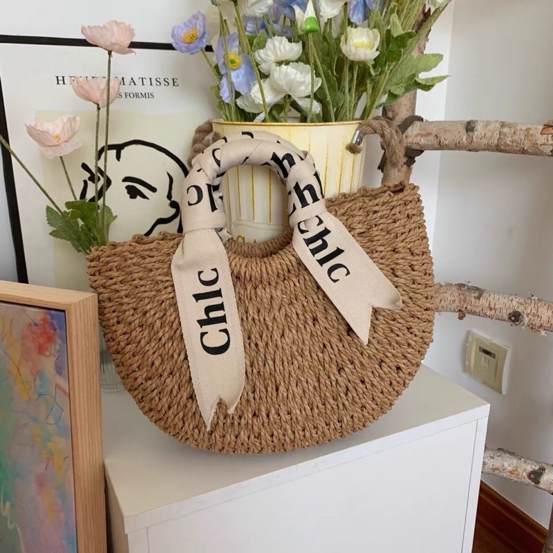 Túi cói bán nguyệt vintage nơ siêu xinh có dây đeo chéo thích hợp mang đi chụp hình, giao hàng nhanh, lỗi 1 đổi 1