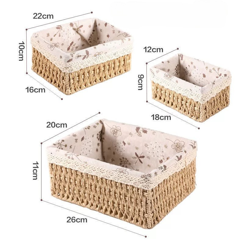 Giỏ cói lót vải hoa nhí đựng đồ mỹ phẩm, phụ kiện, đi picnic, giỏ mây decor trang trí nhà cửa phong cách vintage