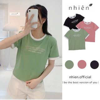 Áo thun nữ cổ tròn tay ngắn in chữ nổi don't let your mind bully your body nhiennhienvintage bt148