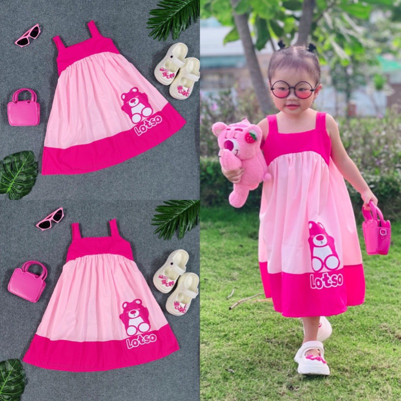 Đầm Xoè Hai Dây Fom Rộng Cho Bé Gái Chất Lụa