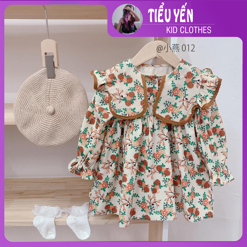 Váy bé gái, Váy hoa be cam cổ bèo tiểu thư cho bé từ 8-30kg V012 | Tiểu Yến Kid