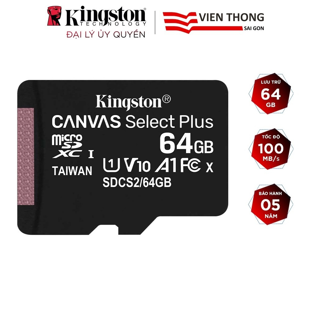 Thẻ nhớ micro SDXC Kingston 64GB Canvas Select Plus upto 100MB/s