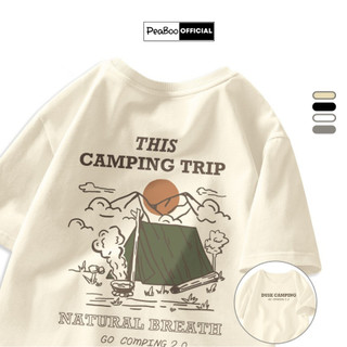 Áo Thun Nữ, Áo Phông Unisex By PEABOO Mã TN Camping Trip Chất Cotton Thoáng Mát Form Rộng Tay Lỡ Cho Nam Nữ