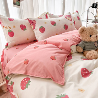 Bộ chăn ga gối Cotton Poly mặt gấu dâu