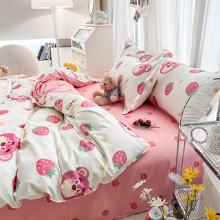 Bộ chăn ga gối Cotton Poly mặt gấu dâu