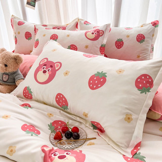 Bộ chăn ga gối Cotton Poly mặt gấu dâu