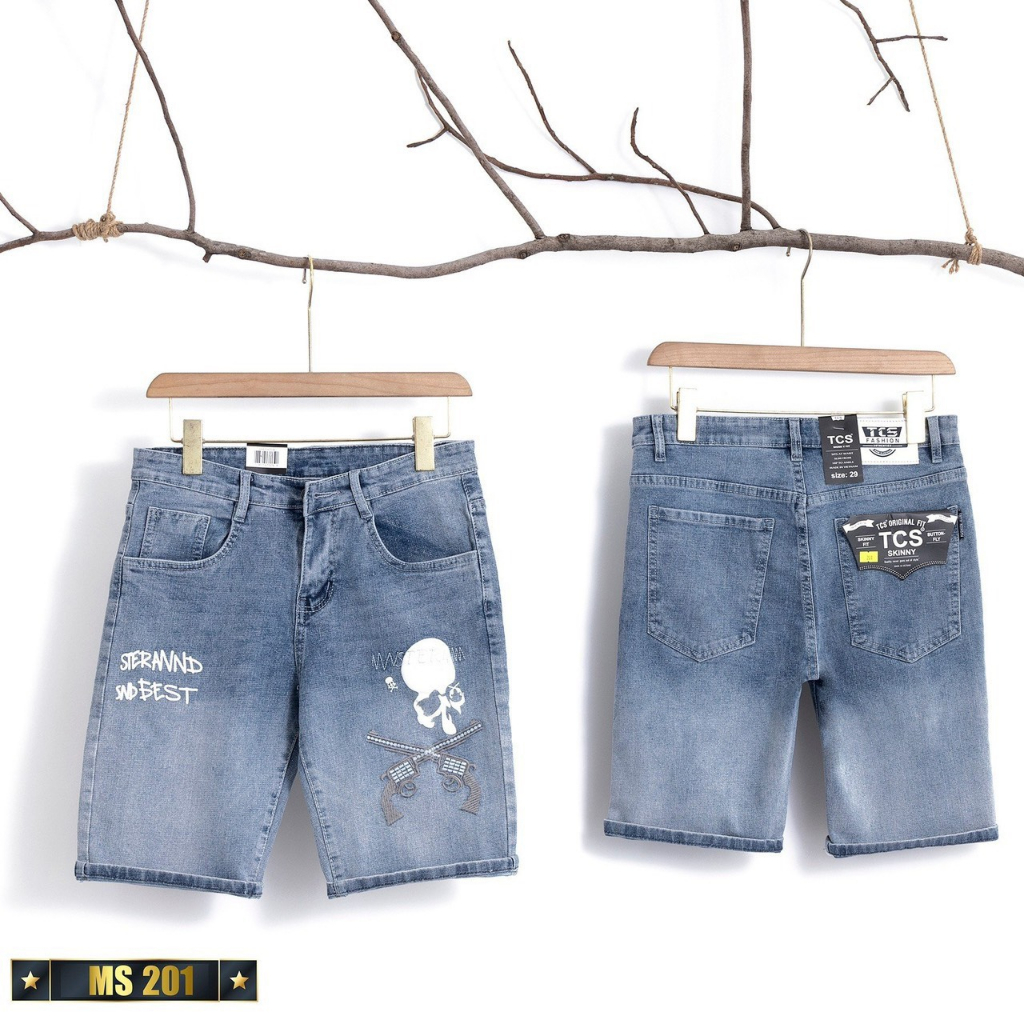 Quần Short Jean Nam dáng ôm thêu Mẫu mới Trẻ Trung Phong Cách 2023 - ms401