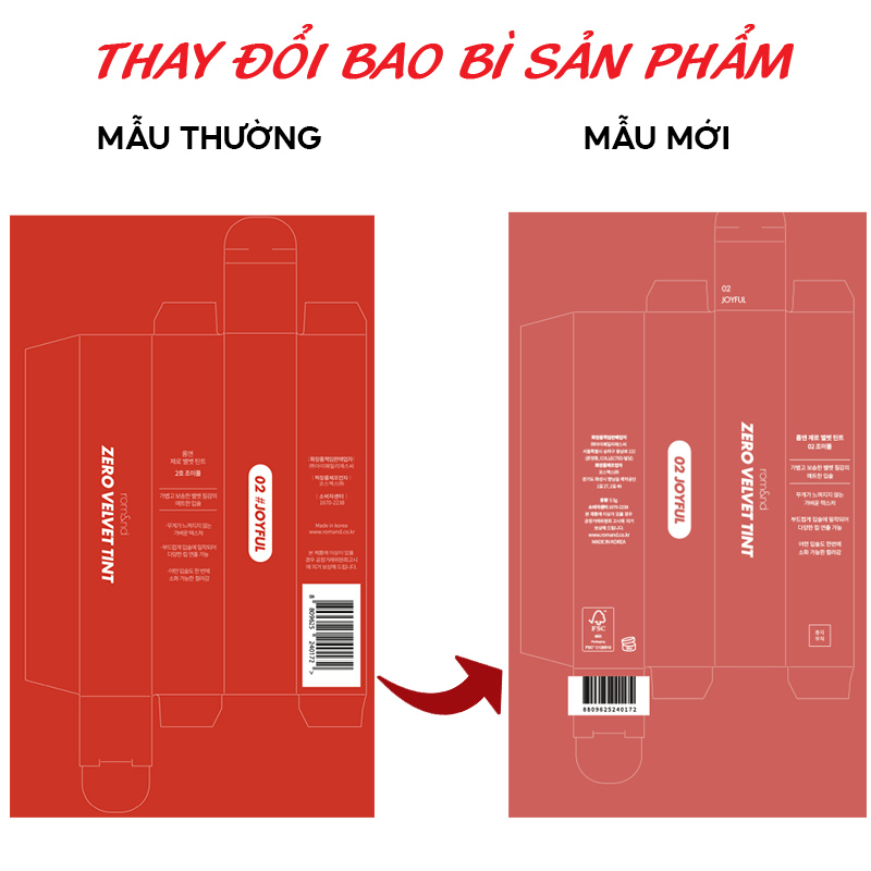 [NEW 26-30] [WINERY EDITION] Son kem lì, lên màu chuẩn Hàn Quốc Romand Zero Velvet Tint 5.5g (05 đỏ gạch, 06 đỏ nâu)