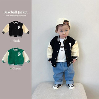 Áo khoác bomber bóng chày chữ P cho bé trai bé gái hàng quảng châu