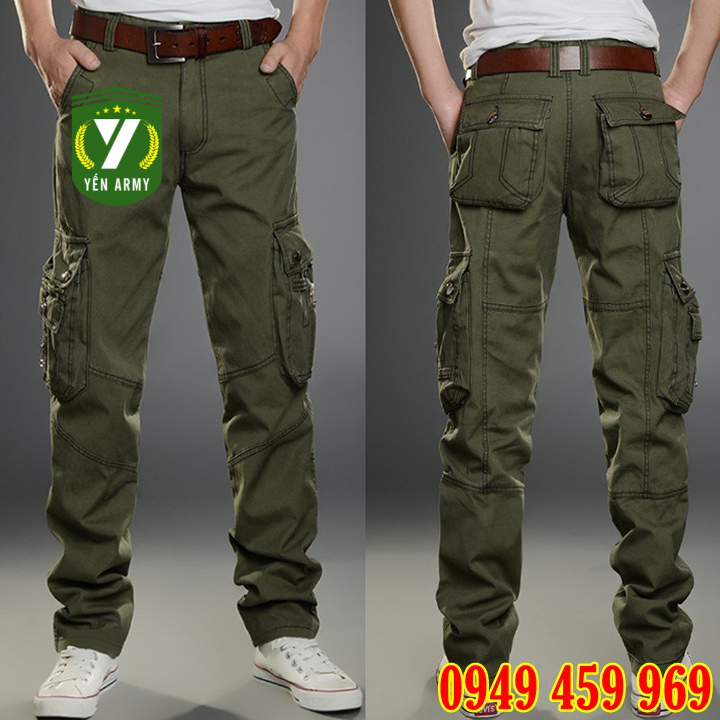 Quần Kaki Nam Túi Hộp Phong Cách Lính Màu Đen / Xanh Rêu - Mã Q2187