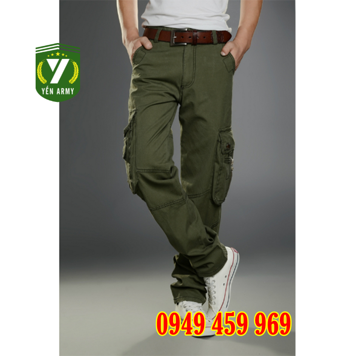 Quần Kaki Nam Túi Hộp Phong Cách Lính Màu Đen / Xanh Rêu - Mã Q2187