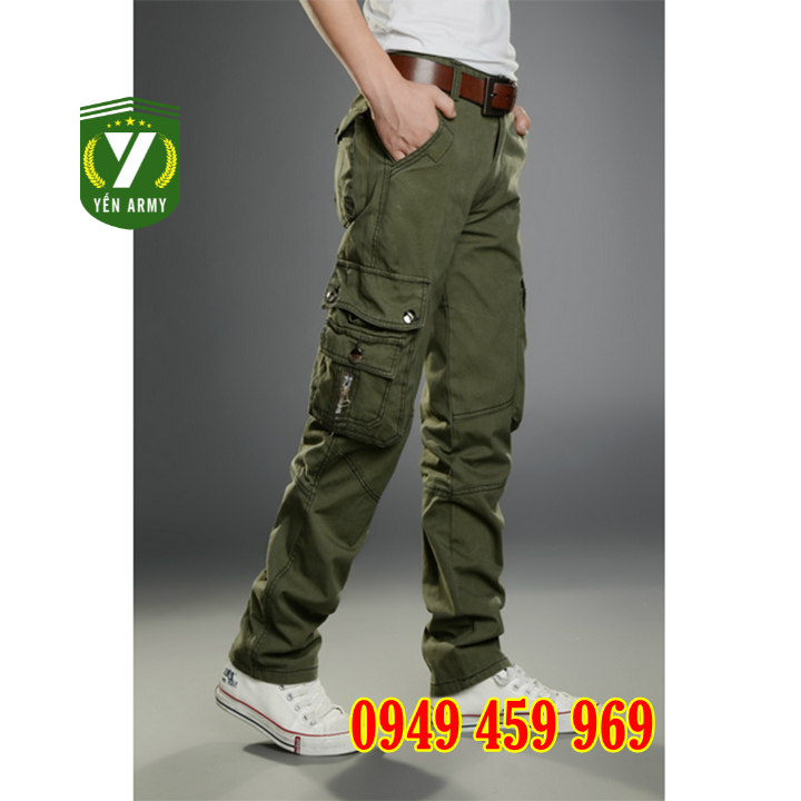 Quần Kaki Nam Túi Hộp Phong Cách Lính Màu Đen / Xanh Rêu - Mã Q2187