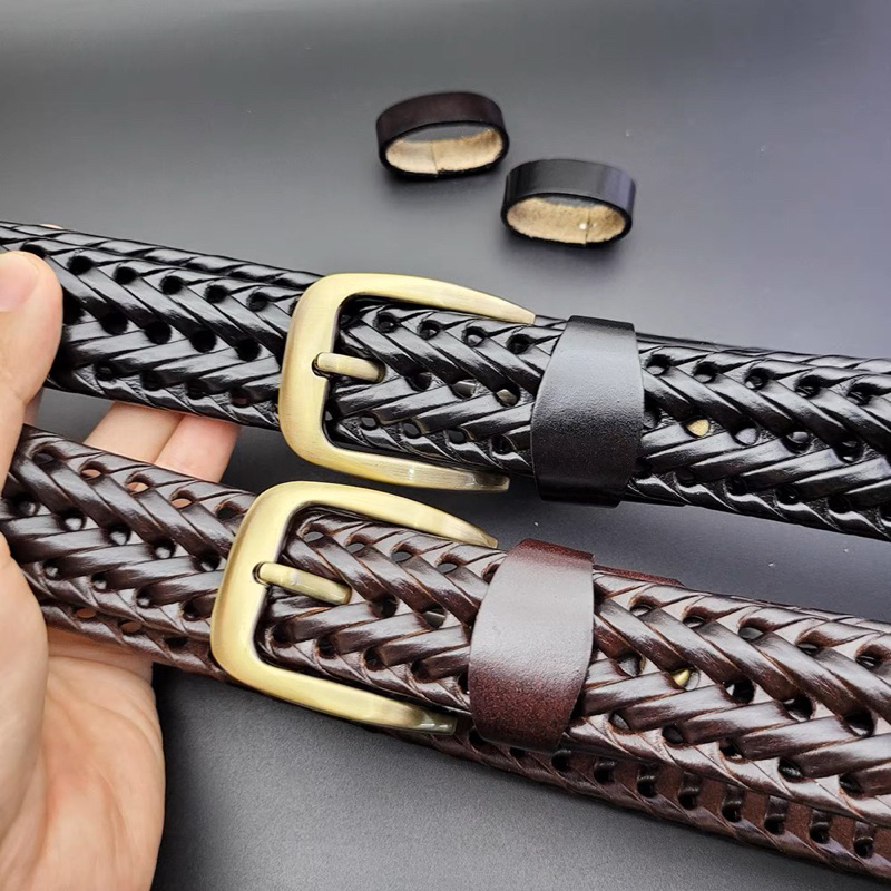 Thắt lưng nam da đan,Thắt lưng nam da thật, Nịt lưng đan da bò đan tay thủ công