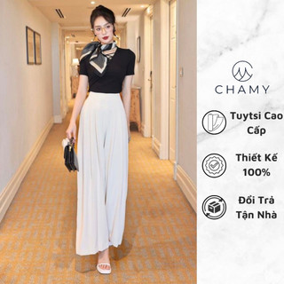 Quần nữ 𝐂𝐇𝐀𝐌𝐘 q1065 màu be dáng suông rộng che khuyết điểm chất tuytsi cao cấp