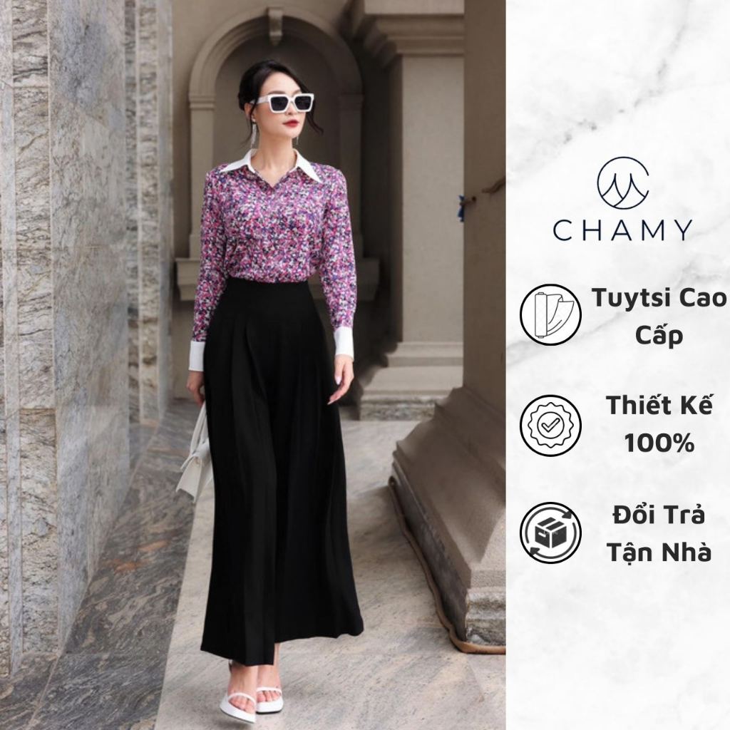 Quần Nữ 𝐂𝐇𝐀𝐌𝐘 Q1065 Màu Đen Dáng Suông Rộng Che Khuyết Điểm Chất Tuytsi Cao Cấp