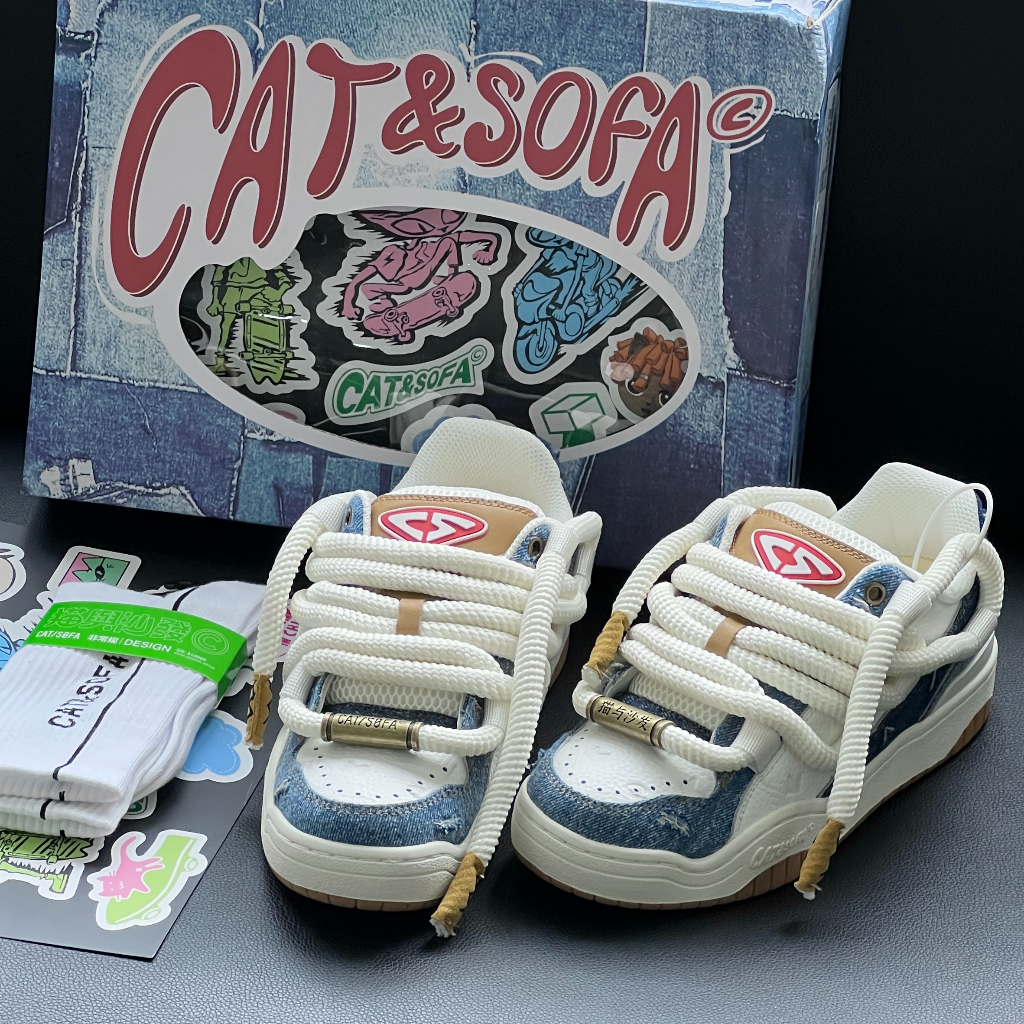 Giày Cat & Sofa Dread Locks Denim Blue Chính Hãng Giày - Thể Thao Bánh Mì Cat Sofa Phong Cách Cao Bồi
