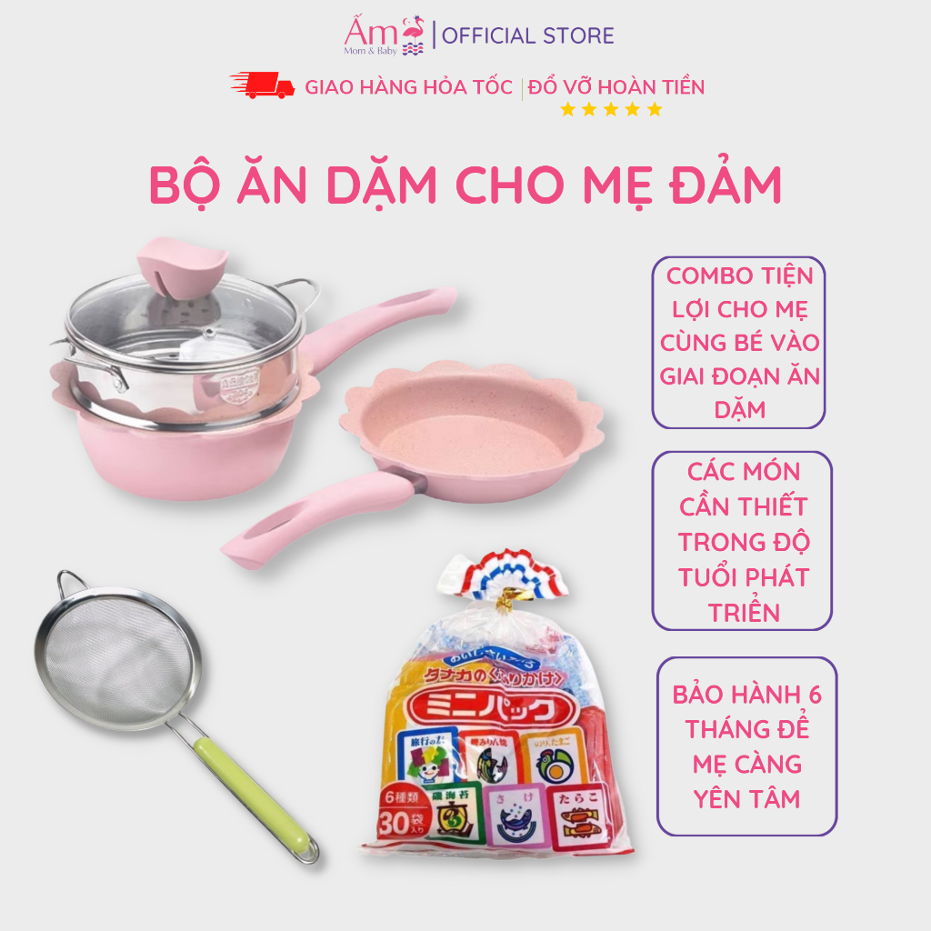 Combo Bộ Nấu Đồ Ăn Dặm Cho Mẹ Đảm Ấm Baby Đầy Đủ Dinh Dưỡng Cho Bé Ăn Dặm Bảo Hành 6 Tháng Ấm Gift Decor