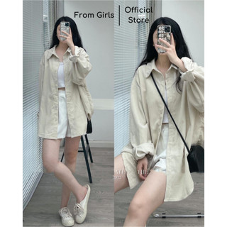 Áo sơ mi nhung tăm, áo sơ mi nữ dài tay dáng rộng dài from_girls - SM