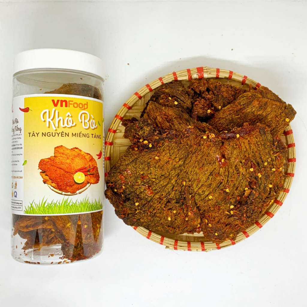 Khô Bò Miếng Tảng Tây Nguyên 300Gr Xuất Khẩu | Đồ Ăn Vặt VnFood | Khô Bò Ăn Vặt