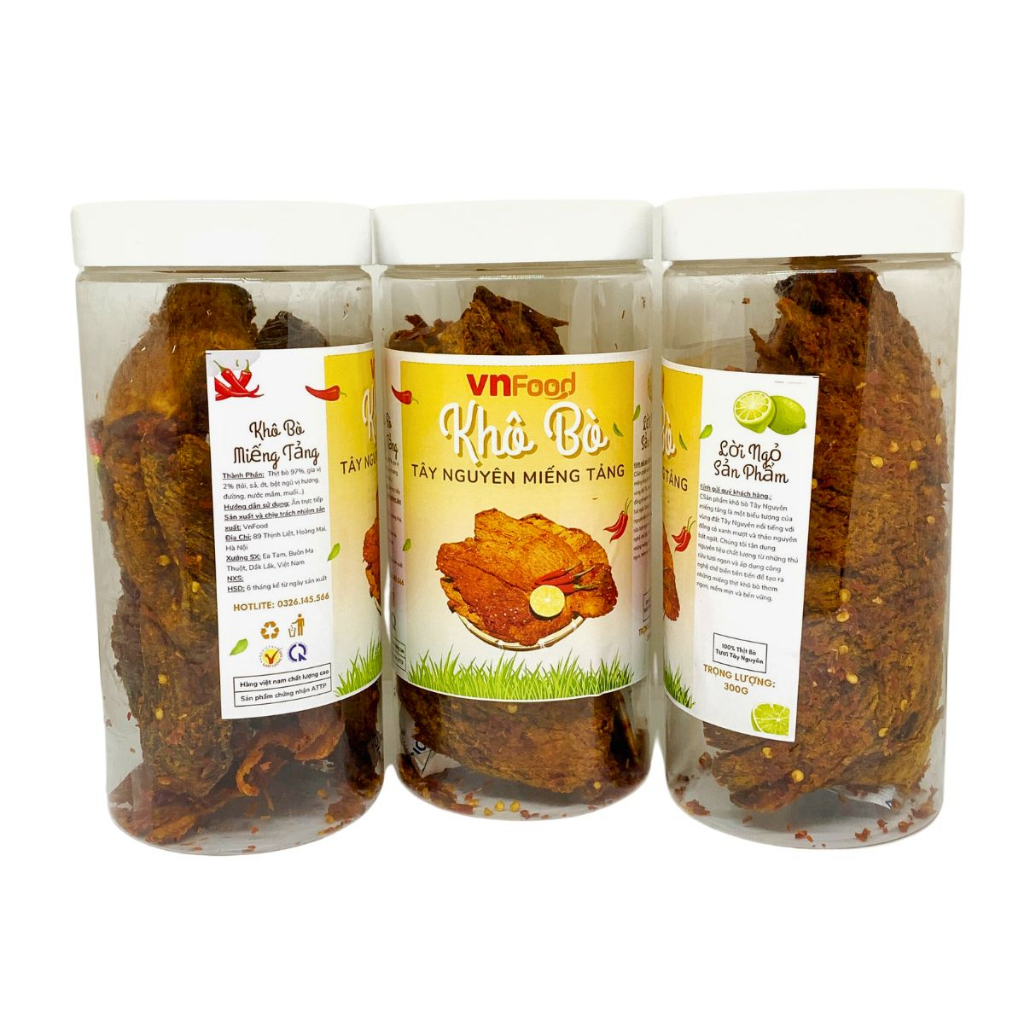 Khô Bò Miếng Tảng Tây Nguyên 300Gr Xuất Khẩu | Đồ Ăn Vặt VnFood | Khô Bò Ăn Vặt