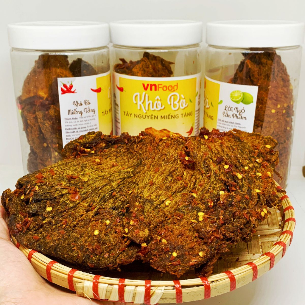 Khô Bò Miếng Tảng Tây Nguyên 300Gr Xuất Khẩu | Đồ Ăn Vặt VnFood | Khô Bò Ăn Vặt