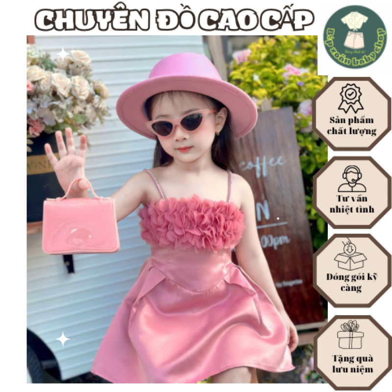 Đầm dự tiệc cho bé gái, đầm đính hoa sang chảnh cho bé gái