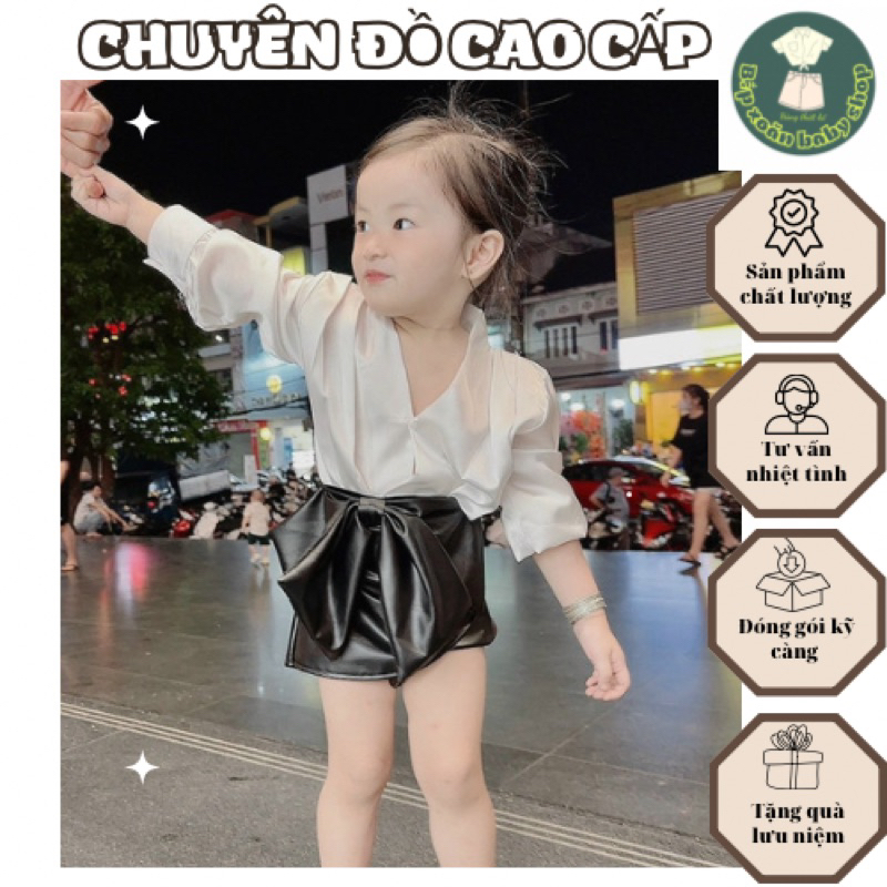 Áo Sơ Mi Cổ Chéo Mix Chân Váy da cho bé 2 - 10 tuổi