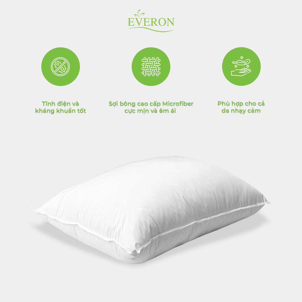[EVERON Chính Hãng] Ruột gối Micro kháng khuẩn cao cấp (Siêu êm + Có tem điện tử chính hãng)