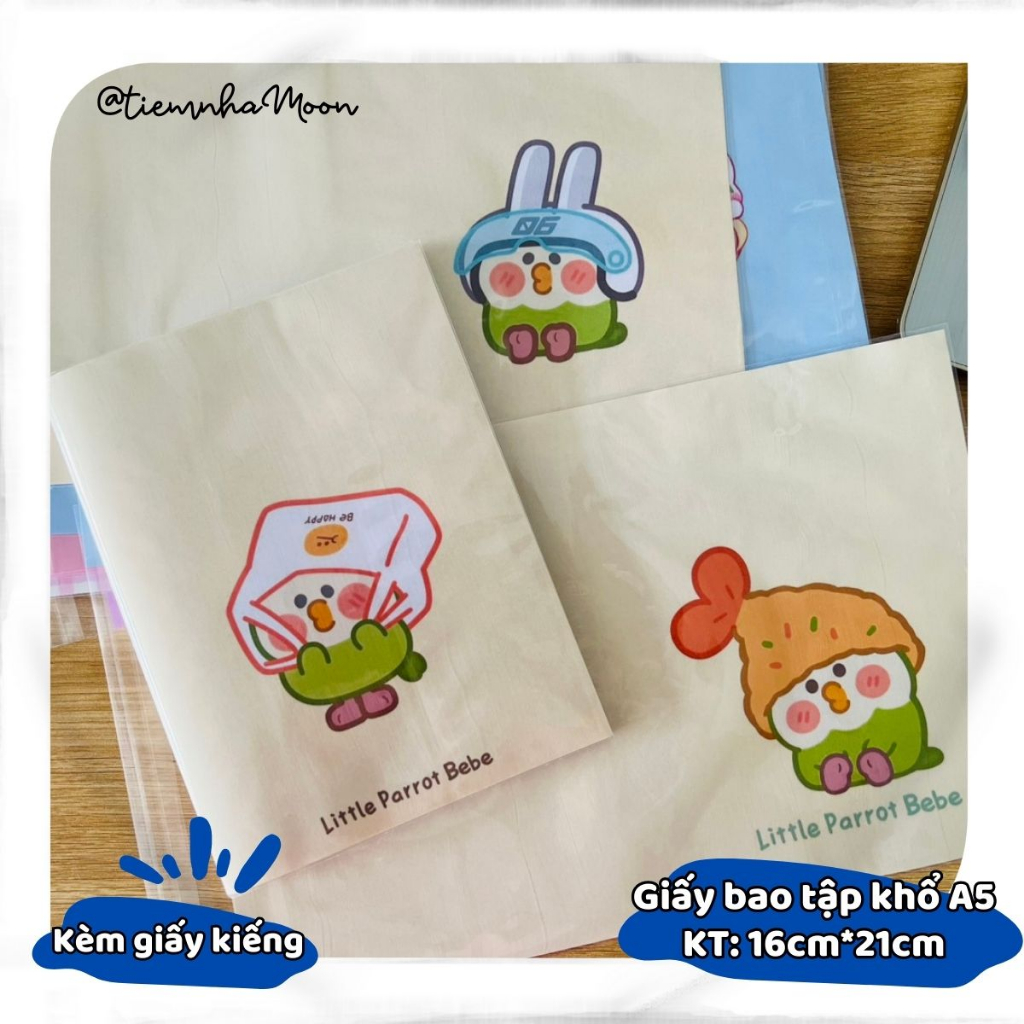 BAO TẬP KHỔ NHỎ 16cm*21cm -  BÌA BAO TẬP A5 CÓ SẴN GIẤY KÍNH MẪU CHIM LÀM TRÒ - BÌA BAO TẬP CUTE