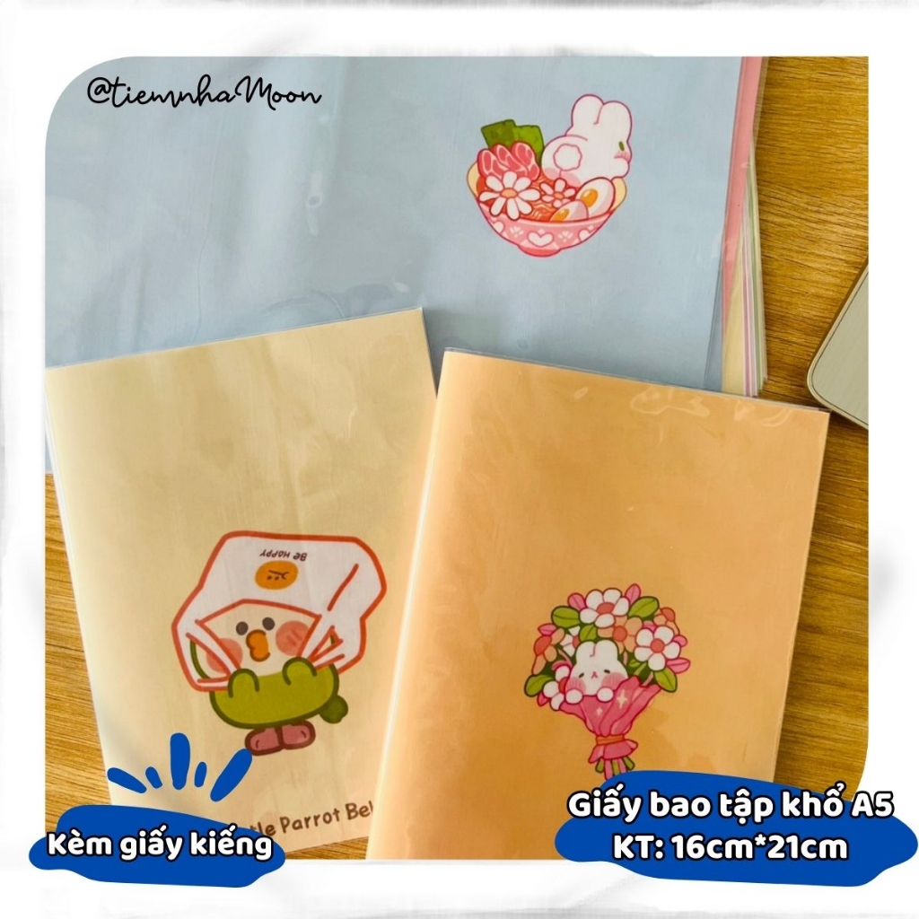 BAO TẬP KHỔ NHỎ 16cm*21cm -  BÌA BAO TẬP A5 CÓ SẴN GIẤY KÍNH MẪU CHIM LÀM TRÒ - BÌA BAO TẬP CUTE