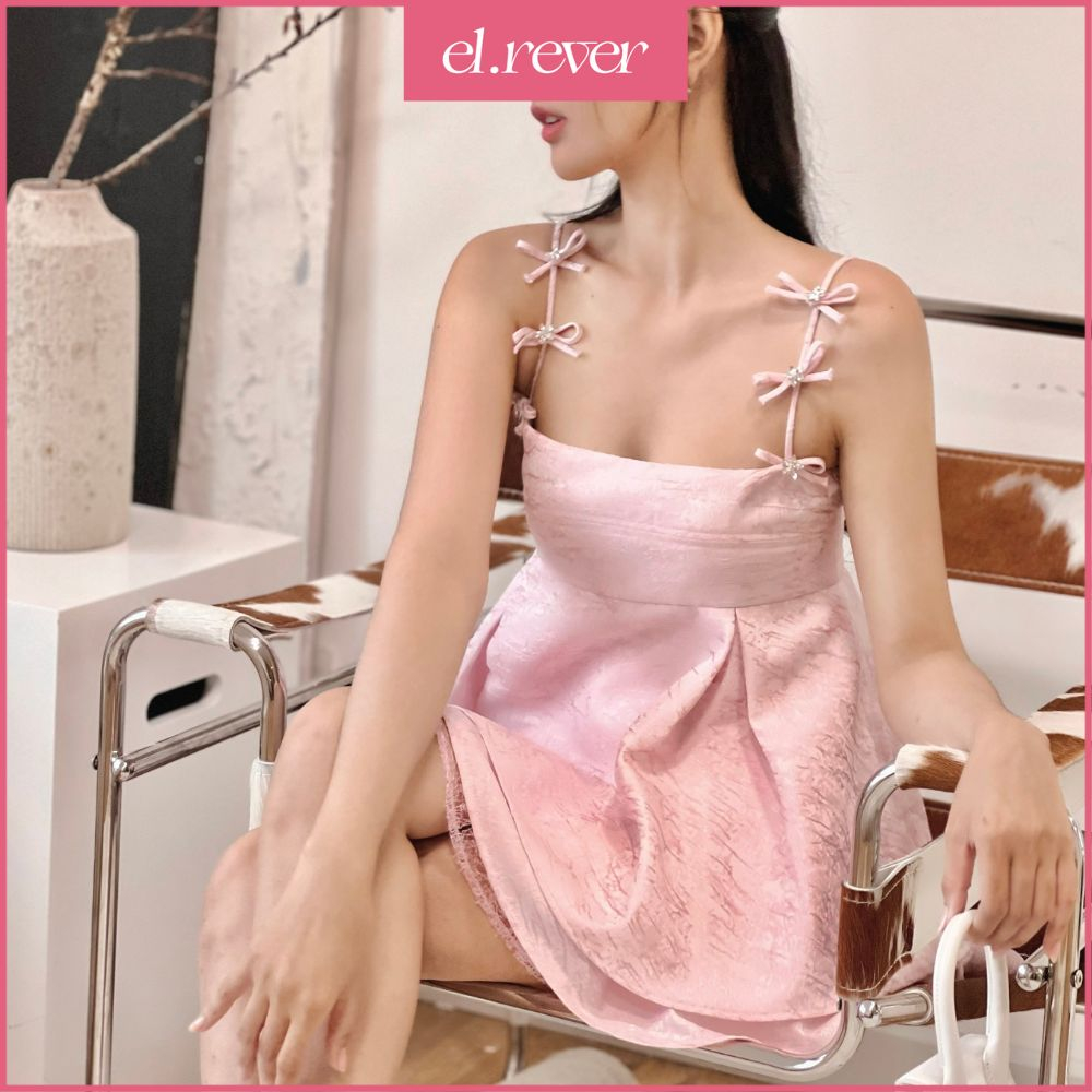 ELRÊVER - Set áo dây cách điệu và chân váy nữ tính - Màu hồng - 0423S47