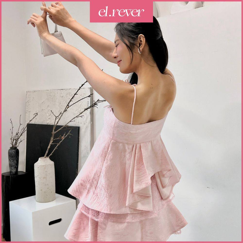 ELRÊVER - Set áo dây cách điệu và chân váy nữ tính - Màu hồng - 0423S47