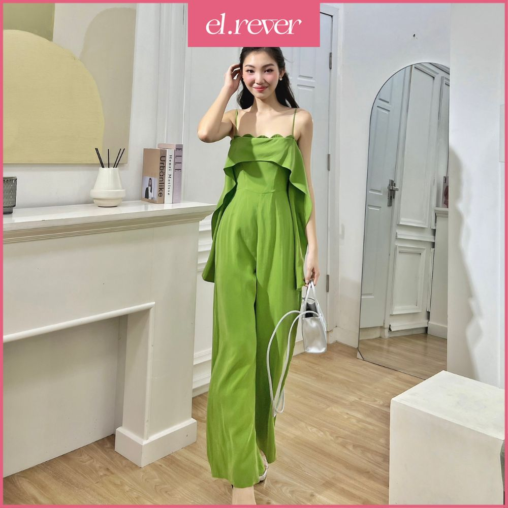 ELRÊVER - Jumpsuit dài hai dây phối kiểu nữ tính - Màu xanh - 0423J49