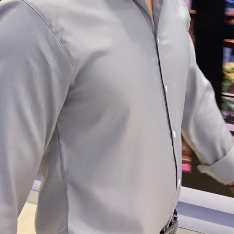 Áo sơ mi Nam trơn dài tay Xám | Chất lụa Thái, co giãn nhẹ, cổ mềm, mặc mát, thoải mái, kiểu dáng trẻ trung