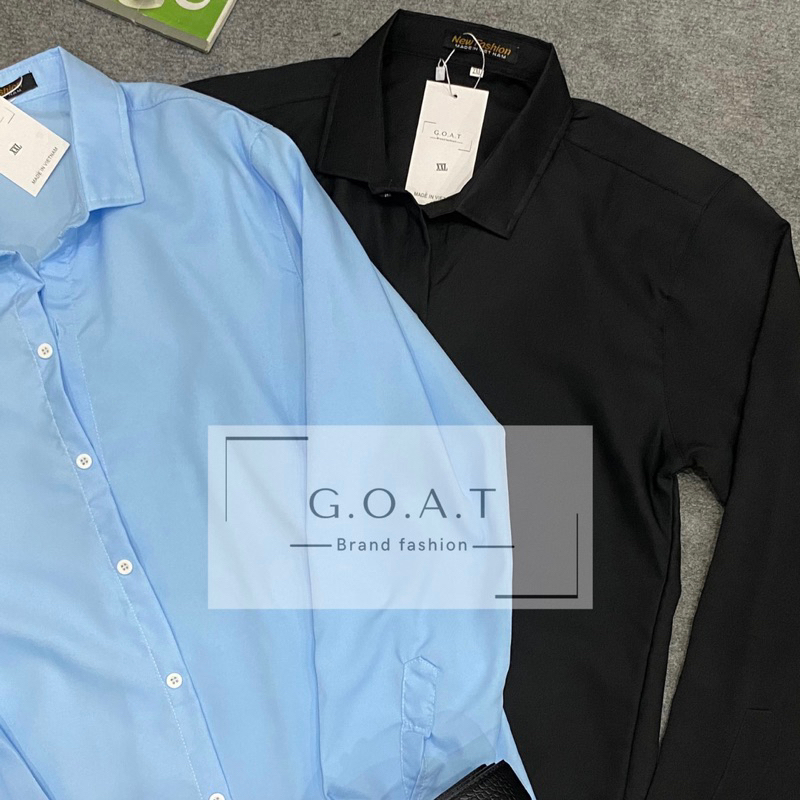 Áo sơ mi Nam trơn dài tay Xanh | Chất lụa Thái, co giãn nhẹ, cổ mềm, mặc mát, thoải mái, kiểu dáng trẻ trung