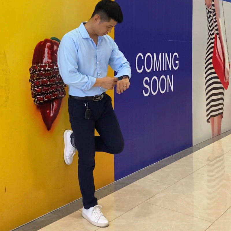 Áo sơ mi Nam trơn dài tay Xanh | Chất lụa Thái, co giãn nhẹ, cổ mềm, mặc mát, thoải mái, kiểu dáng trẻ trung