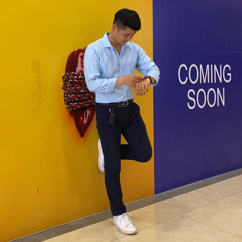 Áo sơ mi Nam trơn dài tay Xanh | Chất lụa Thái, co giãn nhẹ, cổ mềm, mặc mát, thoải mái, kiểu dáng trẻ trung